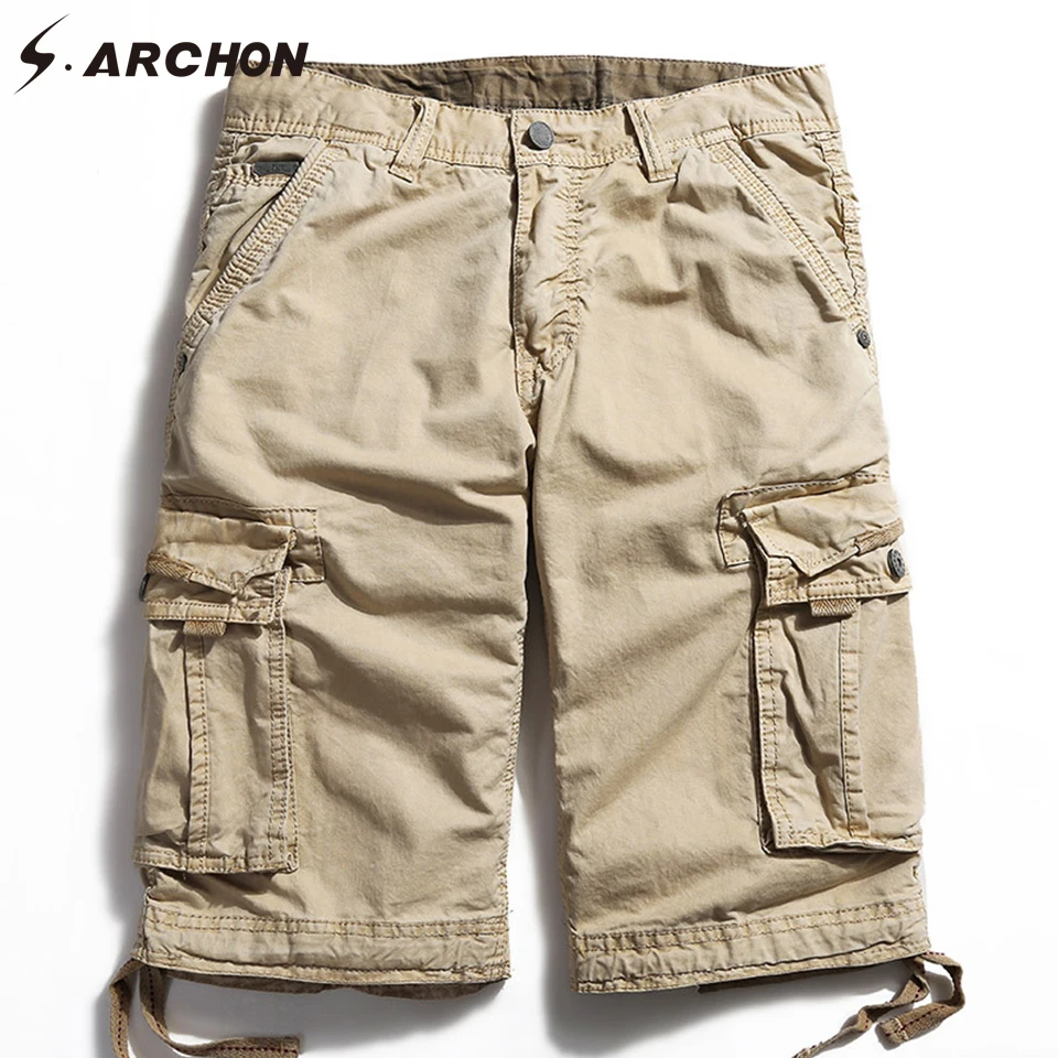S. ARCHON Лето мульти карманы хлопок карго шорты мужские размера плюс дышащие повседневные военные шорты модные армейские тактические шорты