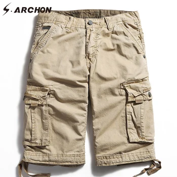 

S.ARCHON Summer Multi Pockets Cotton Cargo Shorts Men Plus Size Breathable Casual Military Shorts Fashion Army Tactical Shorts
