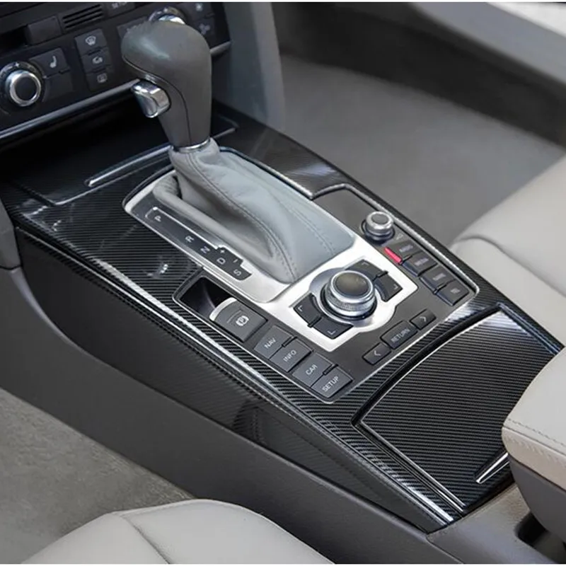 

Carbon Fiber Style Center Console Gear Shift Water Cup Holder Cover Trim For Audi A6 C6 2005-2011 Stainless Steel Car Styling