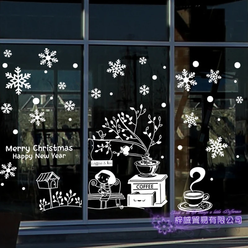 DCTAL Large Christmas Sticker X mas Decal Posters Vinyl Wall Decals Decor Mural Glass Shop Window Home Decoration