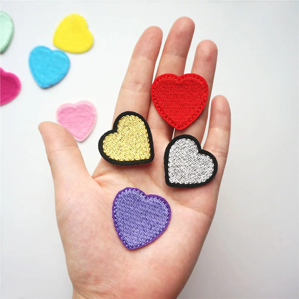Gold Heart Sew Iron On Patch Badge Transfer Fabric Jeans Applique Crafts 
