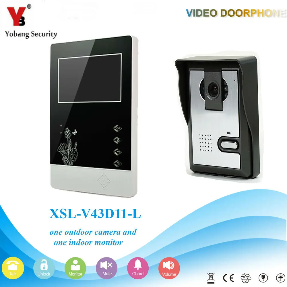 

YobangSecurity 4.3"Inch Color Wired Video Door Phone System Visual Intercom Doorbell with 1 Monitor 1 Outdoor Camera Rainproof