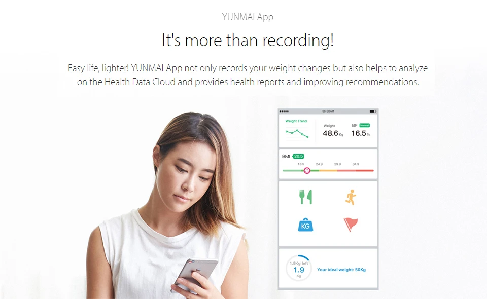 Умные напольные весы Yunmai SE цифровые для ванной Bluetooth с управлением через