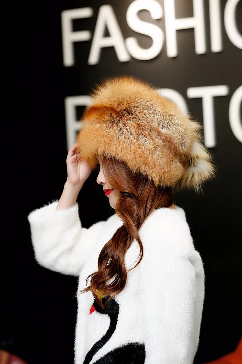 Осенне-зимняя обувь женская шляпа Головной убор кожаная меховая шапка русская девушка Hat 2017 новая мода меховая шапка меха лисы