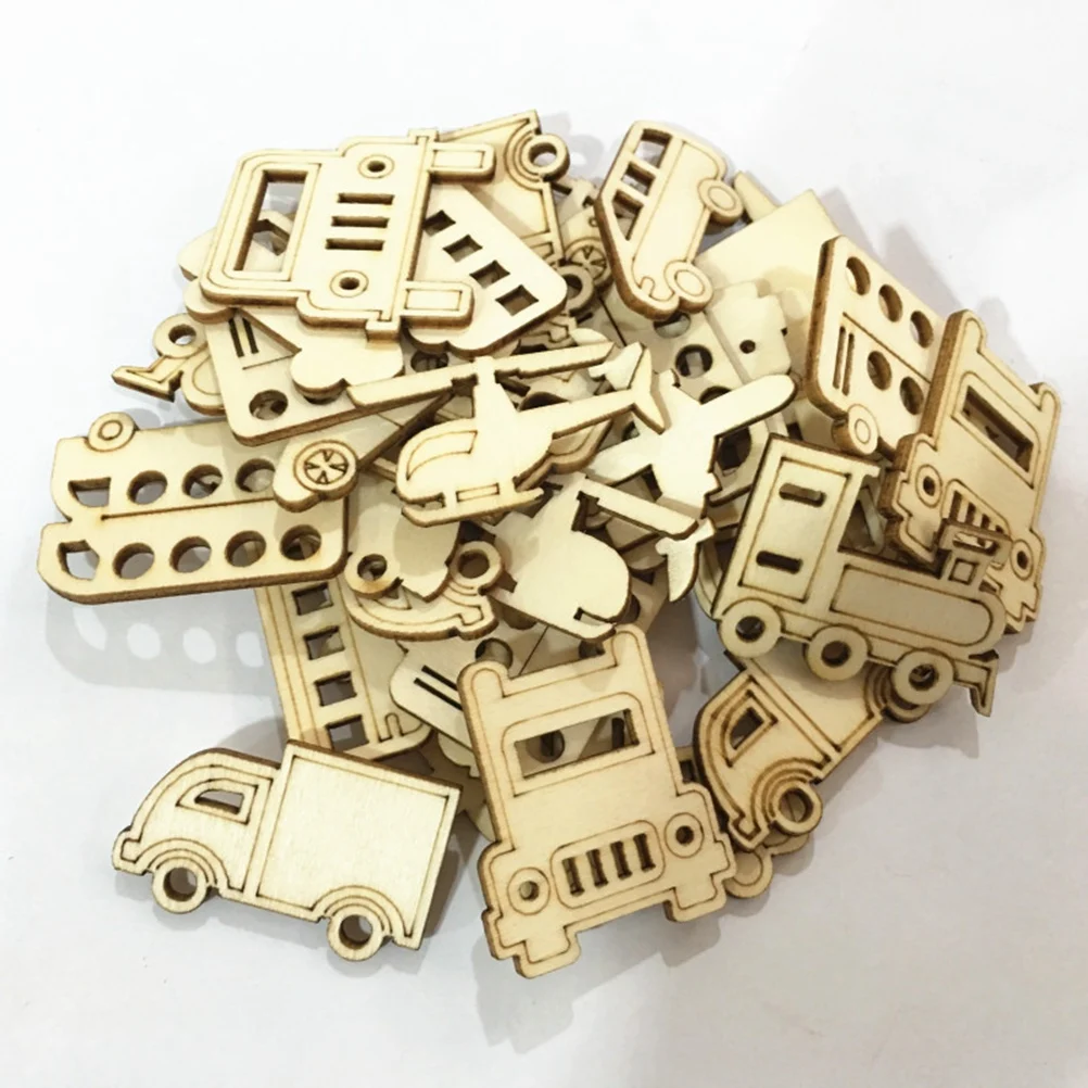 

30pcs Vehicle Pattern Wooden Pieces Cartoon Cutouts Craft Wood Ornament Manual Accessories For DIY Art (Random Pattern)