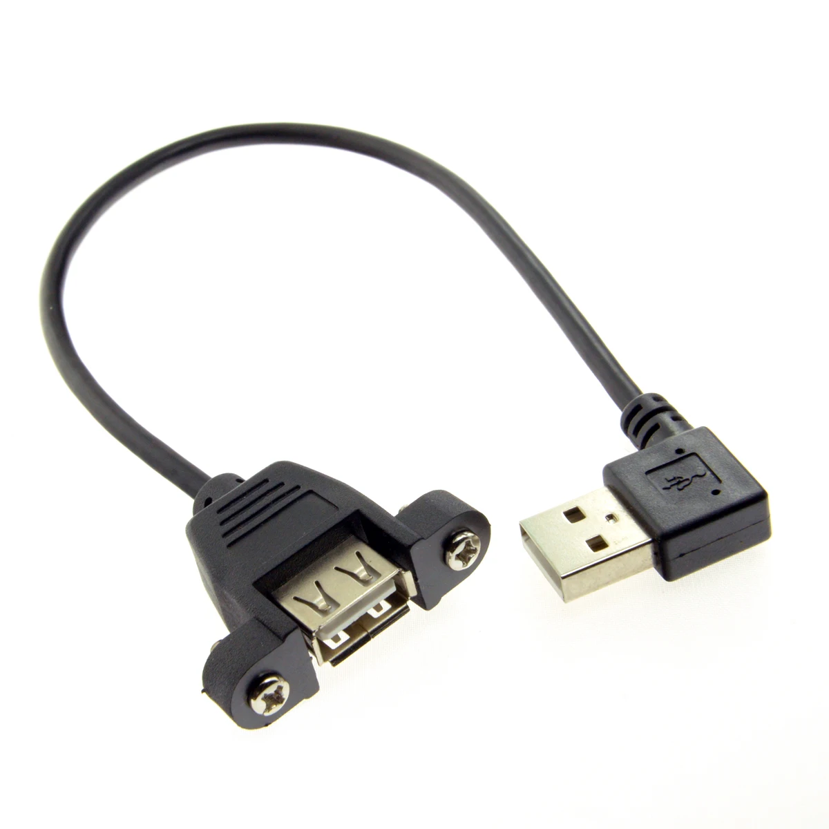 

CY 20cm 90 Degree Right Angled USB 2.0 A Male Connector to Female Extension Cable With Panel Mount Hole