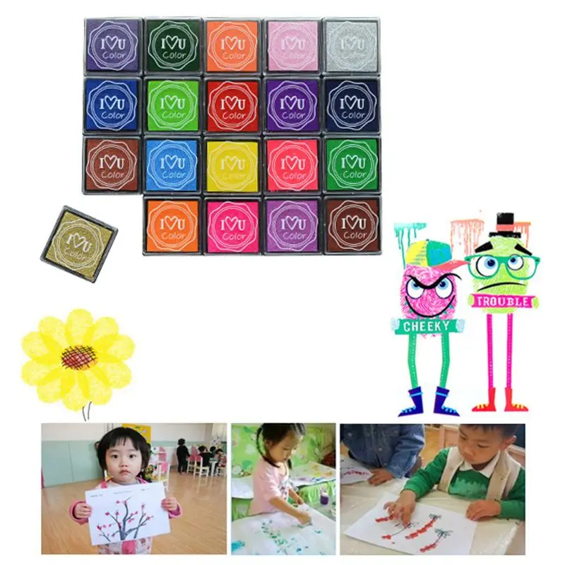 Новый студенческий канцелярский комплект уплотнений, детский чернильный коврик для рисования на пальчиках, DIY, квадратный цвет, 20 цветной