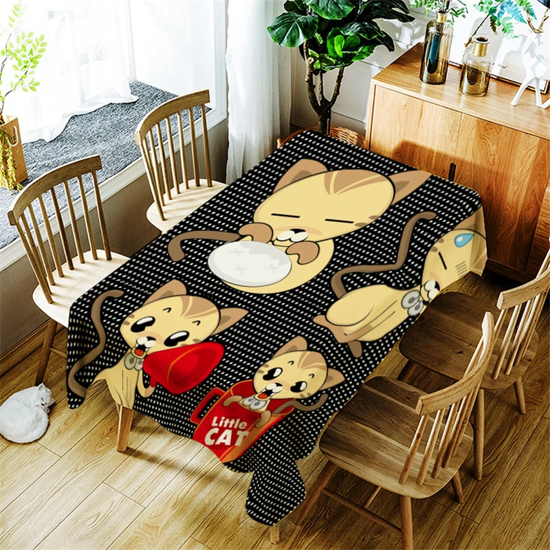 

Little Cat Tablecloth Creative Cartoon Pattern for Children Polyester Comfortable Waterproof Table Cloth Cover for Home