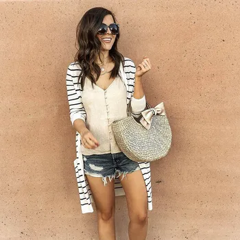 

2019 Hot Droppshiping Women Boho Cardigans Long Sleeves Striped Lightweight Loose Sweaters Coat BFJ55