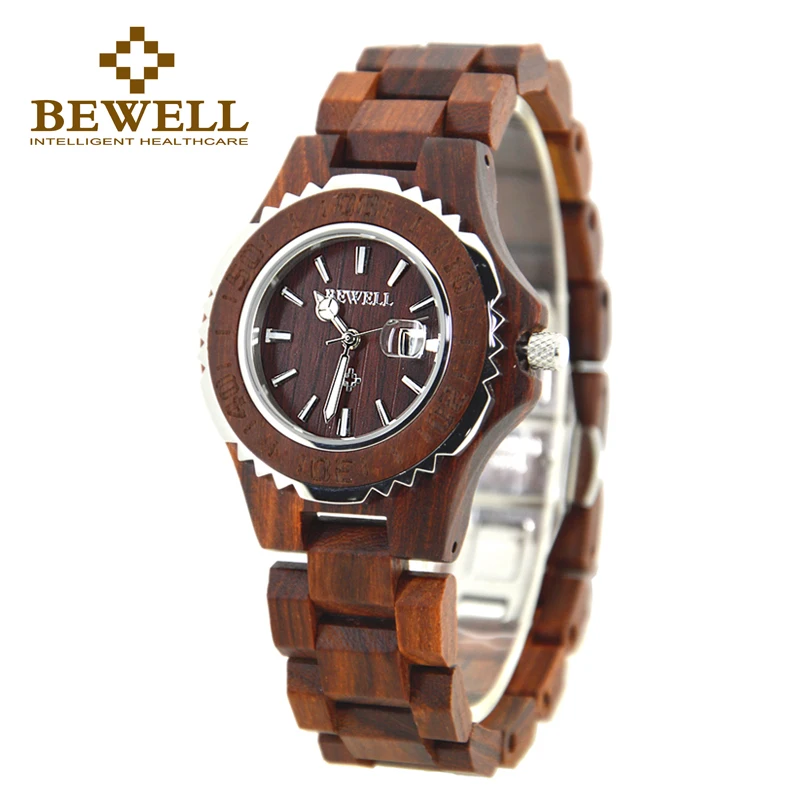 

BEWELL Fashion Metal and Wood Ladies Quartz Watch Red sandalwood 30m Waterproof easy to carry women watches 100BL