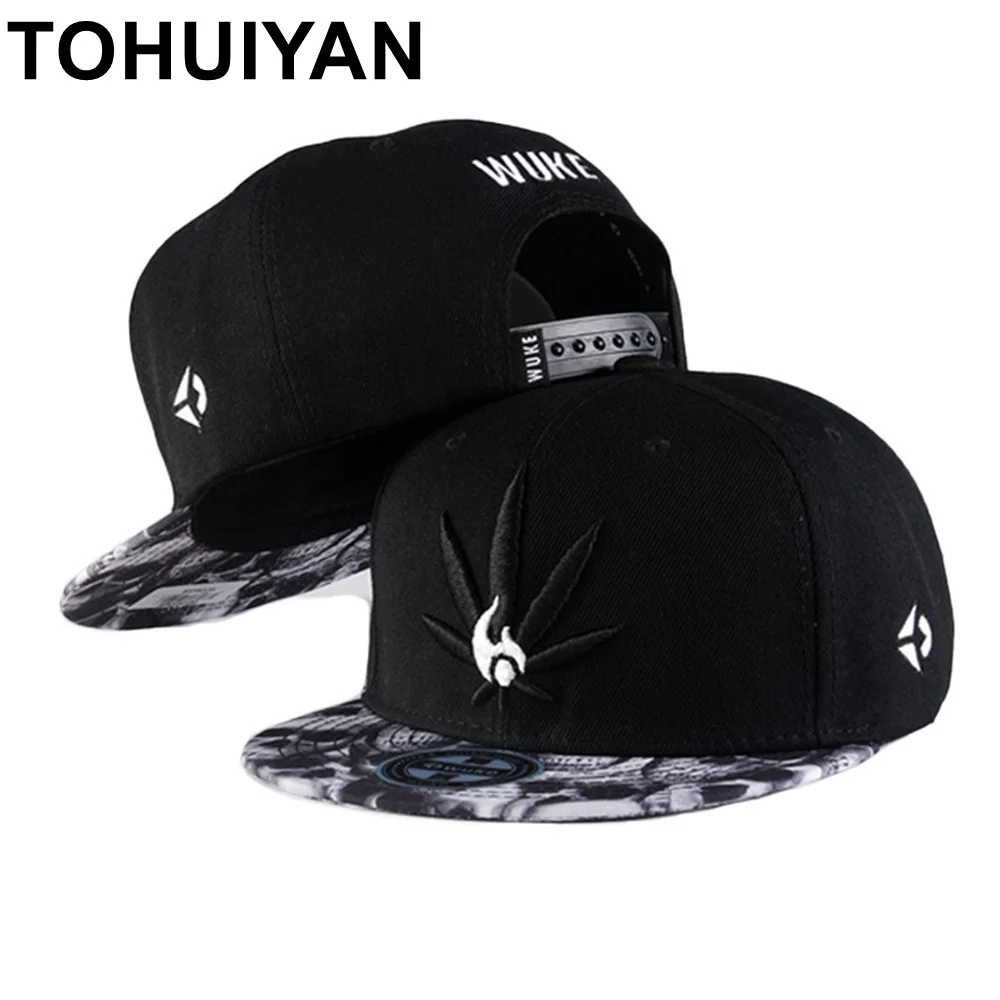 

TOHUIYAN Unisex Hempleaf Embroidery Snapback Cap Street Dancing Baseball Hat Flat Visor Hip Hop Caps Rock Punk Adjustable Gorras