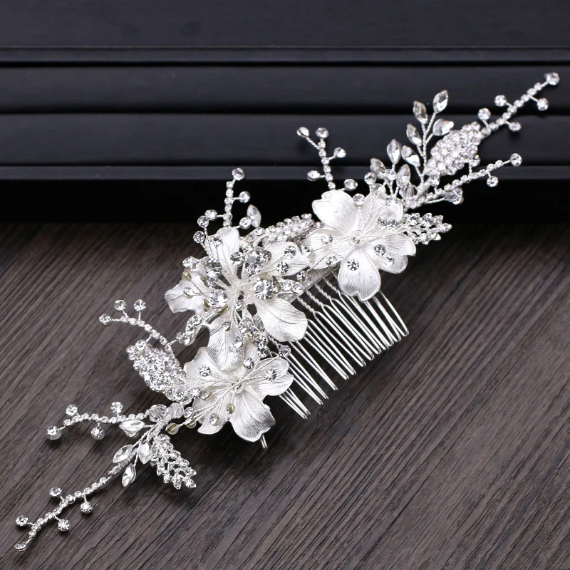 Fashion Gold Silver Color Women Hair Jewelry Crystal Flower Bridal Hair Comb Tiara Hair Band