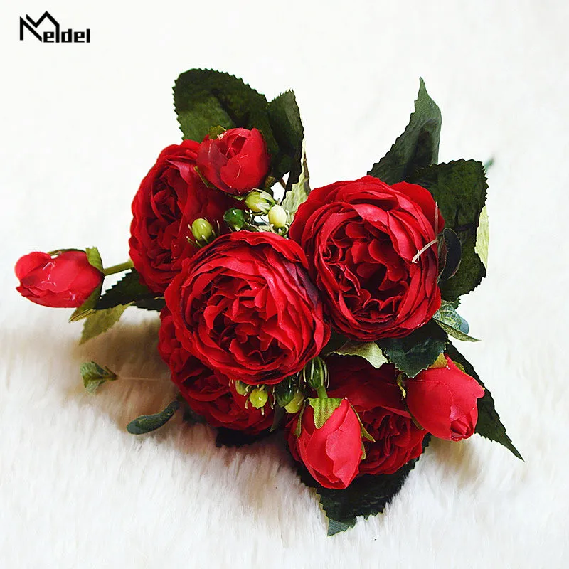 silk flowers artificial peonies bouquet rose wedding home decoration (7)