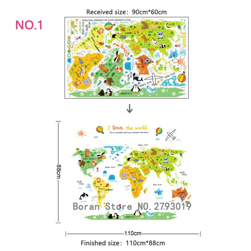 11 видов большая карта мира Наклейка на стену s мультяшная карта домашний декор для детской комнаты виниловые DIY наклейки на стены для путешествий круглый мир наклейка