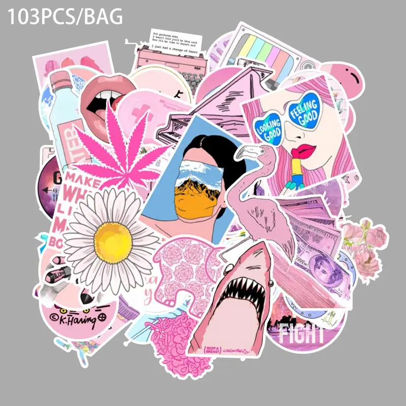 

103PCS PVC Stickers Graffiti Waterproof Pink Girl Sticker for Motorcycle Bicycle Helmet Motor Suitcase Laptop Notebook Toys