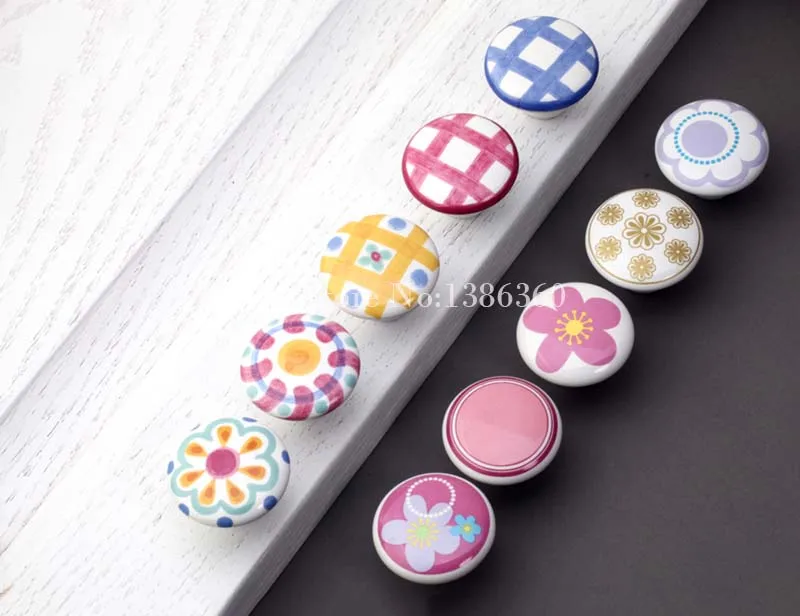 Children room cartoon handle flowers/grid knob han...