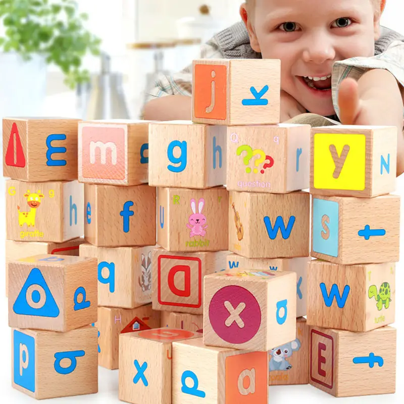 

Free shipping Kids early education wooden toys ABC combination blocks, 4 * 4 cm large blocks, 26PCS alphabet blocks
