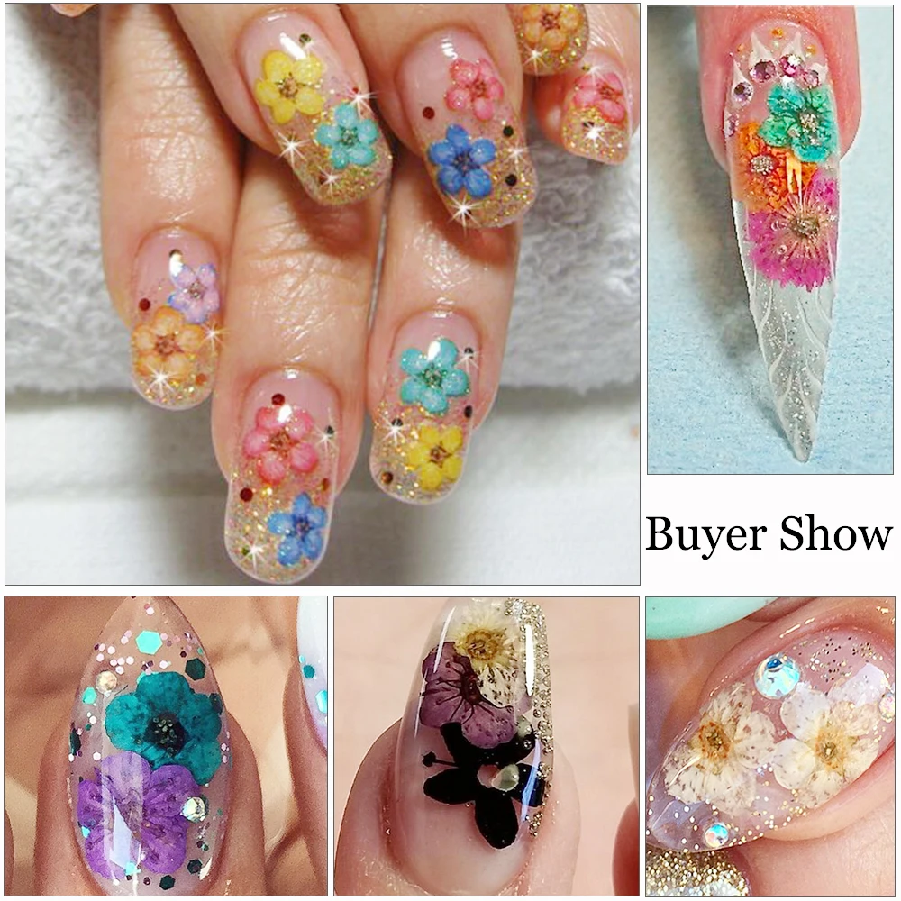 24 Types Available Real 3d Dry Flowers Nail Decorations Summer Fashion Acrylic Natural Floral Diy Nail Art Stickers Tips Tr1559 Rhinestones Decorations Aliexpress