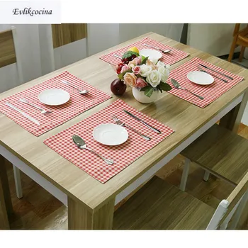 preço Livre Shiping Vermelho Xadrez Placemat Mesa De Jantar Coaster Pano Isolamento Coffe Xícara De Chá Almofada Cozinha Lareira Individual Para Mesa