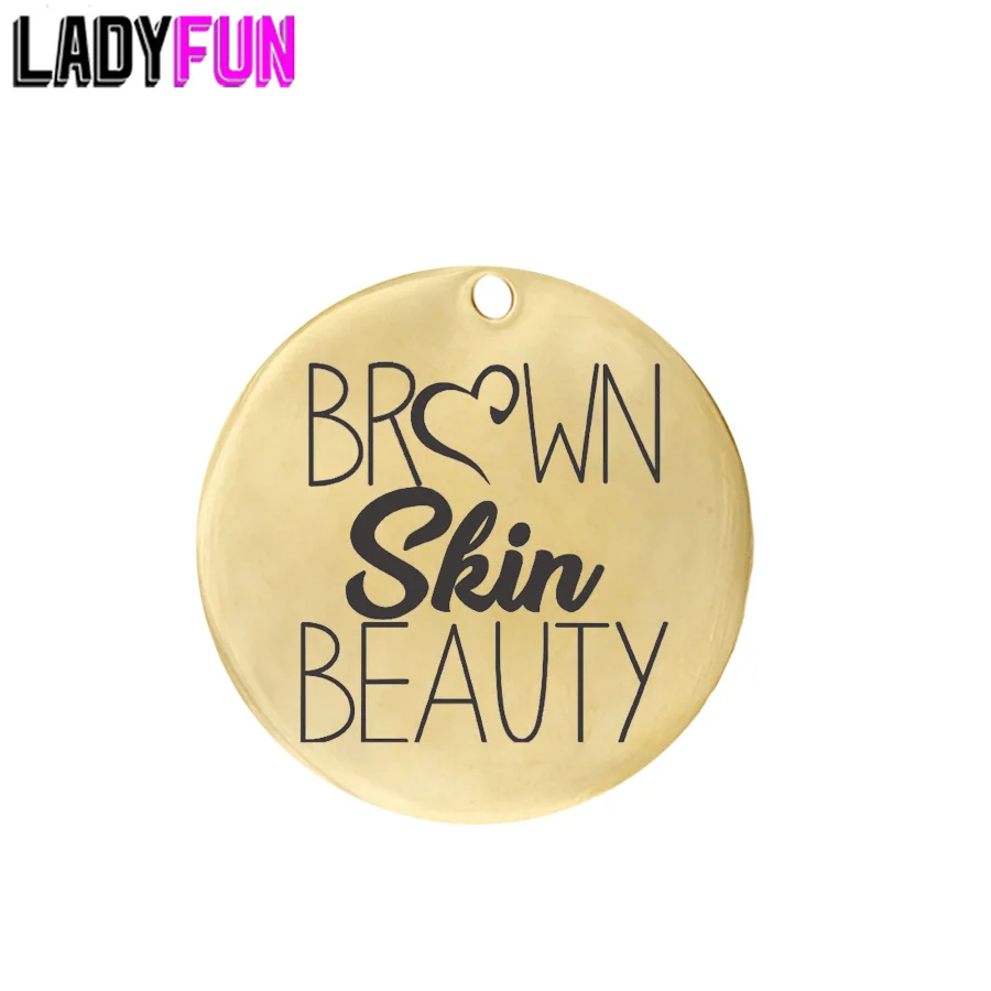 

Ladyfun Afro Woman Stainless Steel Charms- Brown Skin Beauty Charm for jewelry making