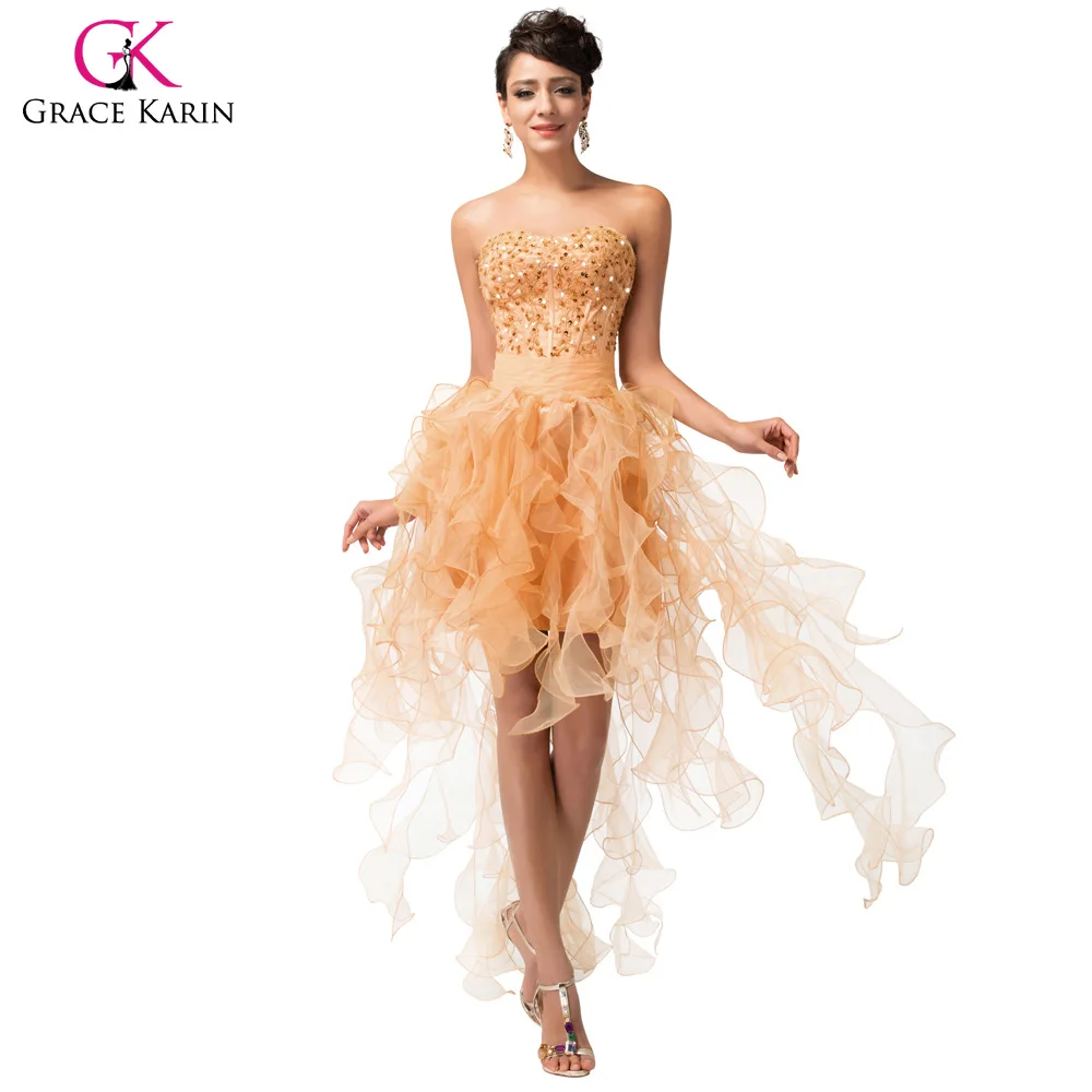 Luxury Cocktail dresses Grace Karin Tulle Sequin Gold Short robe de Cocktail Party Dress 2017 coctail