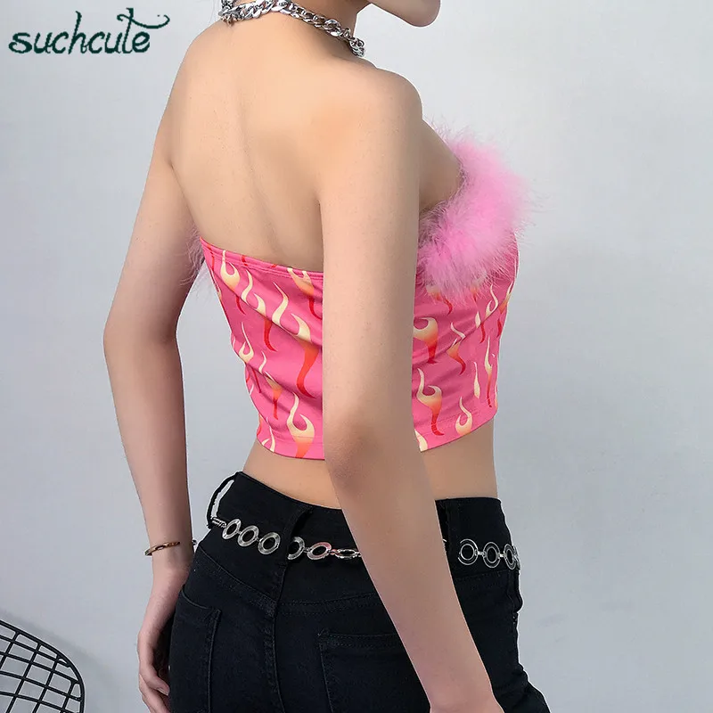SUCHCUTE женский укороченный топ с принтом пламени элегантный винтажный Modis Harajuku Модный корейский стиль Интимная женская одежда shein topic