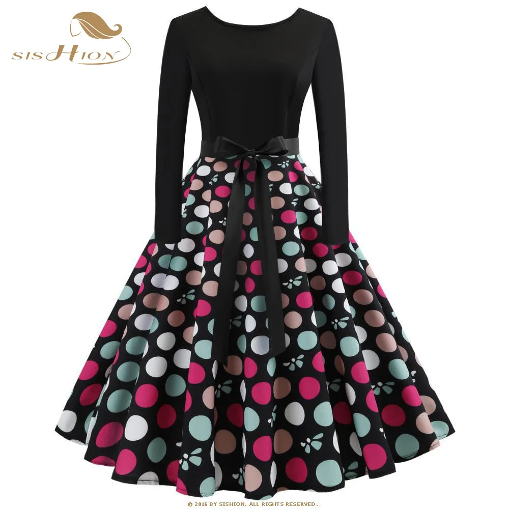

SISHION 2019 New Autumn Winter Vintage Long Sleeve Print Dress Women QY0225 Plus Size O-Neck A Line Midi Dresses