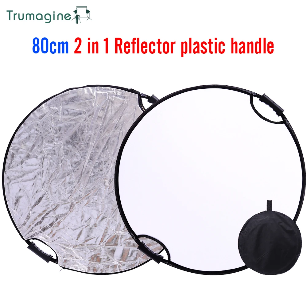 

80CM 32'' Portable Collapsible Silver White Round Light Reflector For Photo Studio Photographic With Handle Bar and Carry Bag