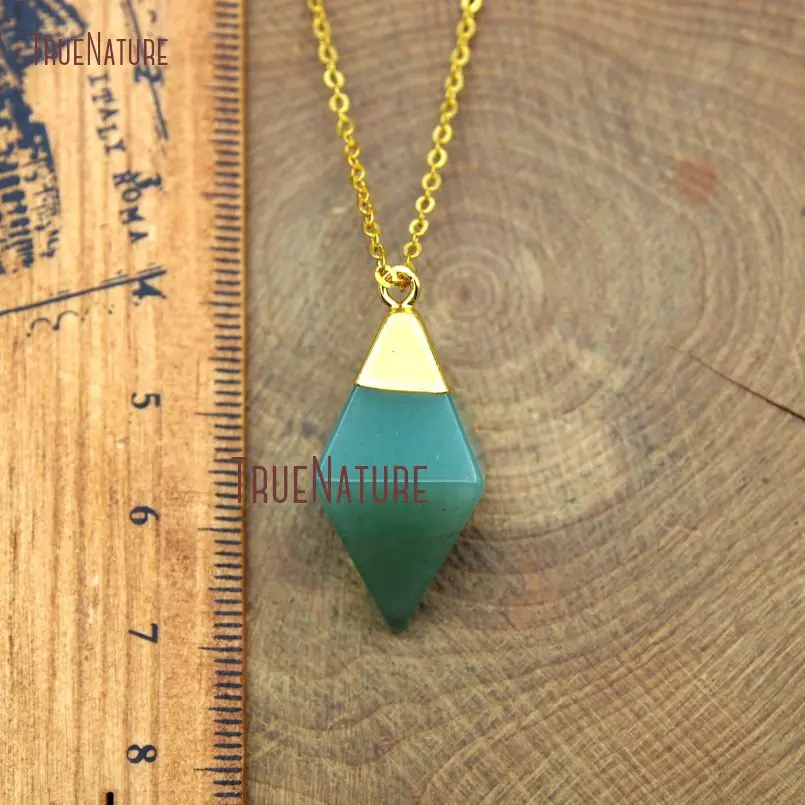 20180307-NM10622- Gold Electroplated Rhombus Shape Necklace Aventurine Jade Necklace_1