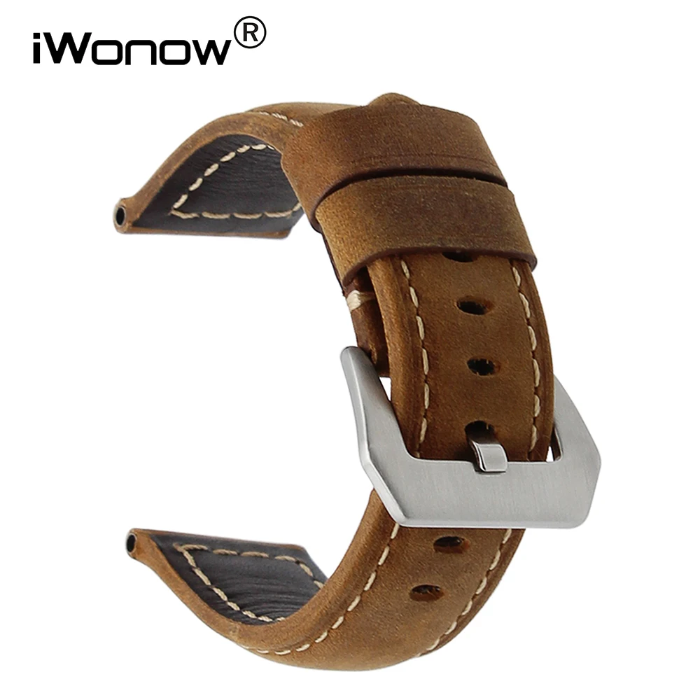 

24mm Italian Calf Genuine Leather Watch Band Handmade for Panerai PAM Luminor Radiomir 316L Stainless Steel Buckle Wrist Strap