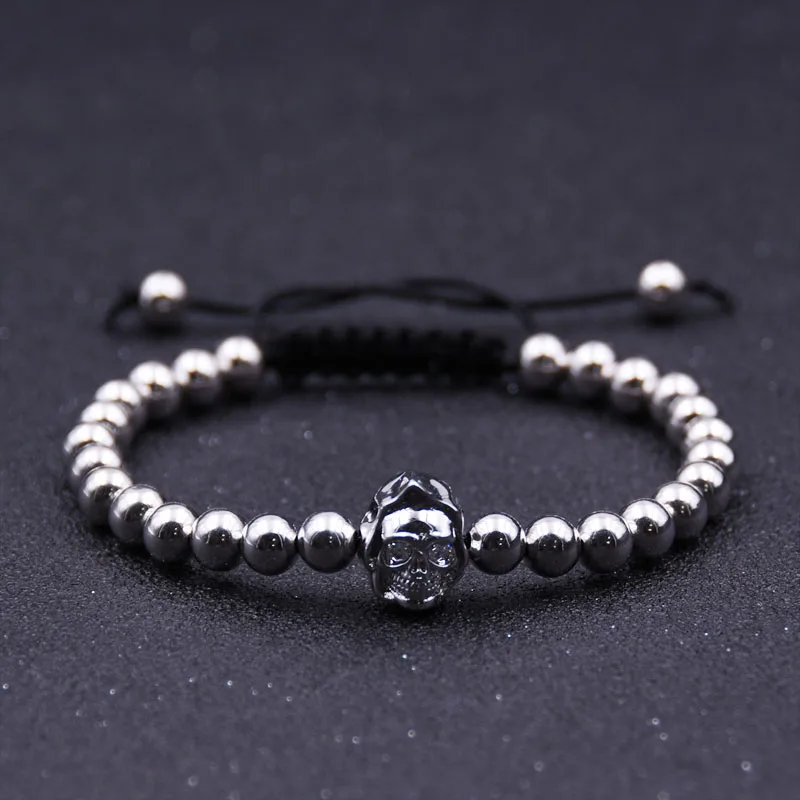 Hyhoney Micro Pave CZ Череп Плетеный макраме ткачество регулируемый браслет Браслеты Для мужчин ювелирные браслеты