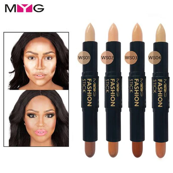 

MYG 3D Face Contour Bronzer Highlighter Stick Makeup Shimmer 2 In 1 Conceal Repair Shadow Pen 4 Color Double Fashion Stick