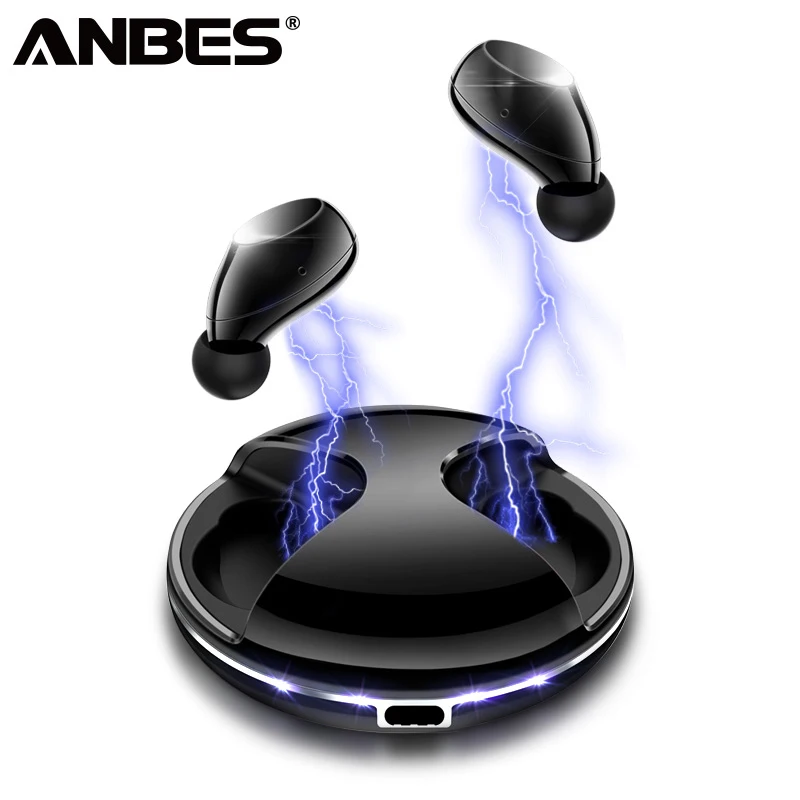 ANBES наушники вкладыши TWS с V5.0 Bluetooth Беспроводной IPX 5 Водонепроницаемый микрофоном