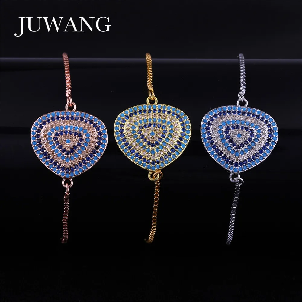 

JUWANG Luxury Big Multicolour Bracelet Bangle for Woman Cubic Zirconia Turkish Evil Eye Adjusable Bracelet Shinny Jewelry Gift