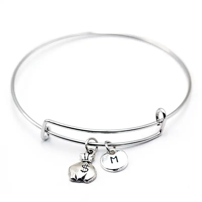 Money Bag Charm Personalized A Z Letters Bangle Bracelets Diy Money Bag Charm Personalized A Z