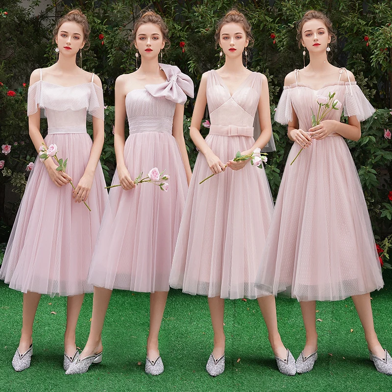 Женское платье подружки невесты SSYfashion Элегантное свадебное длиной ниже колена
