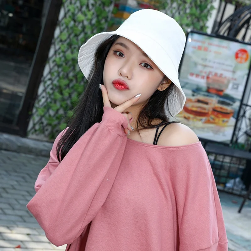 

Fashion Women Cotton Linen Bucket Bucket Hats Outdoor Plain Wide Brim Casual Fisherman Girl Hat Ladies Beach Cap Reversible