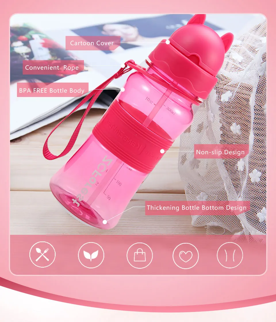 300ml BPA Free Sport Water Bottle For Kids Water Bottle With Straw Eco-friendly Tritan Children Baby My Bottles ZCForest        _02