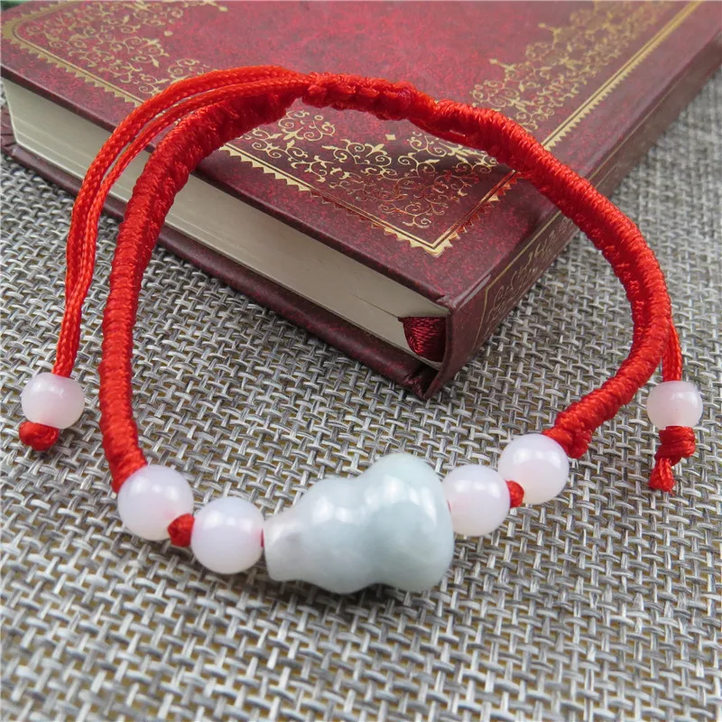 

Ethnic Handmade Weave Red String 100% Natural Gourd Jadeite Bracelet Can adjustable