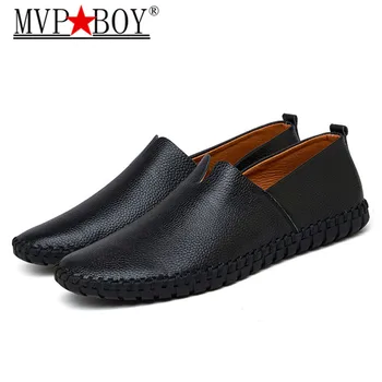 

MVP BOY Men's Driving Shoes 2018 Men Genuine Leather Loafers Shoes Fashion Handmade Soft Breathable Moccasins Flats Slipe