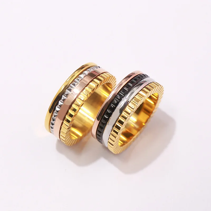 

Hot Brand Stainless Steel Rotatable Ring Black And White Gold 3 Color Split Joint Wedding Ring For Women Fashion Jewelry DJR033