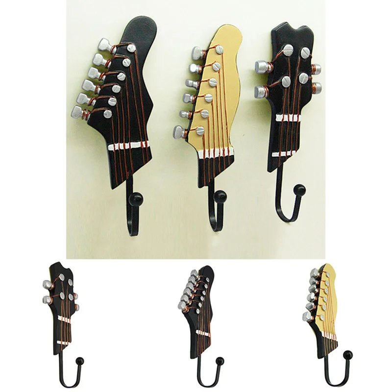 

Guitar Heads Music Home Resin Clothes Hat Hanger Hook 3 PCS/Set Hook Wall Mounted for Watch Keys Sundries Bag Purse Hook