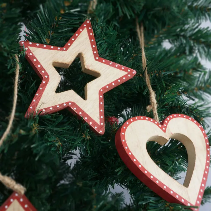 Украшение для рождественской елки, Деревянная Рождественская звезда, сердце, подвесное украшение для улицы, рождественская подвеска