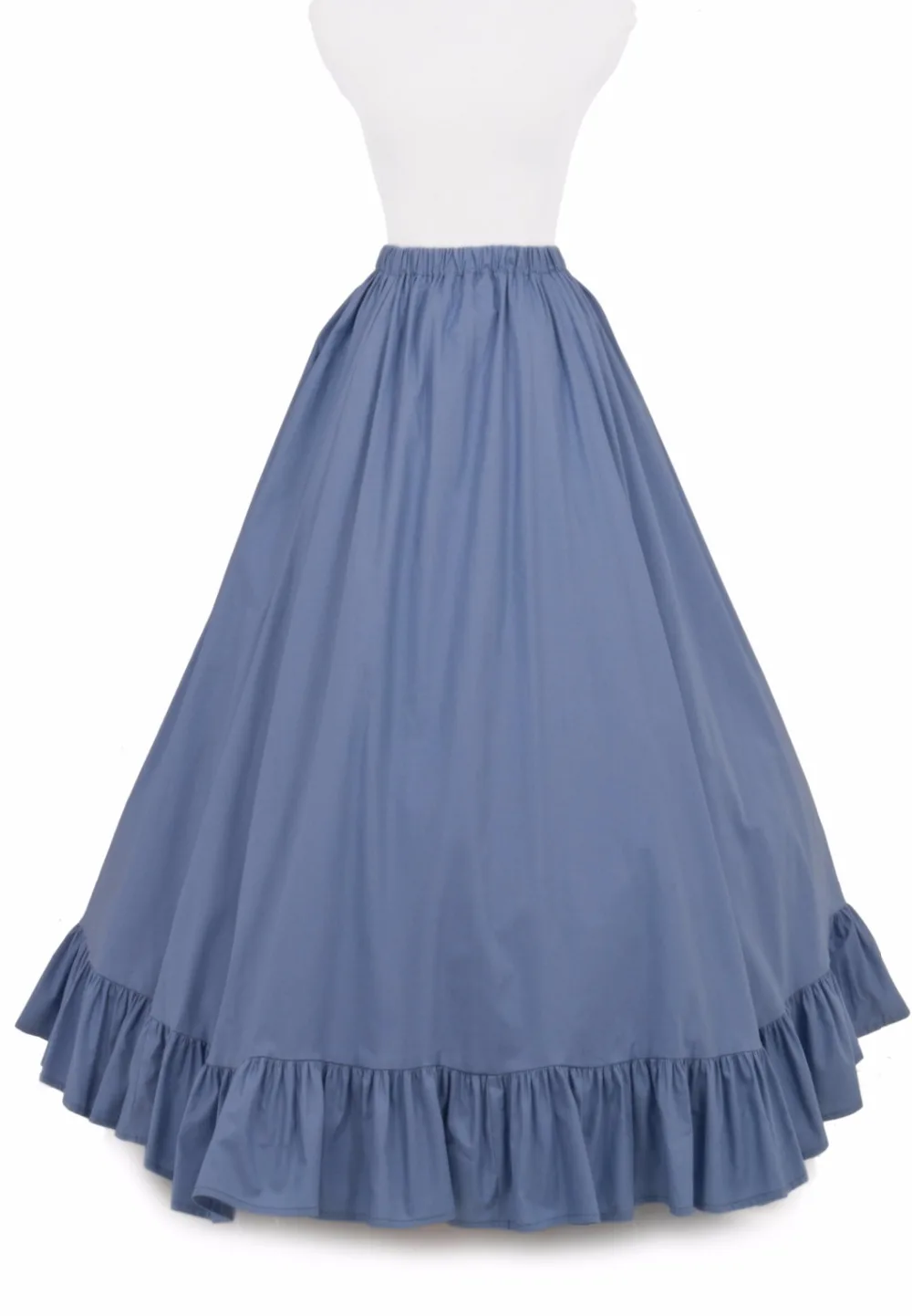 Blue Civil War Cotton Skirt Victorian French Pleated Gathered Bustle