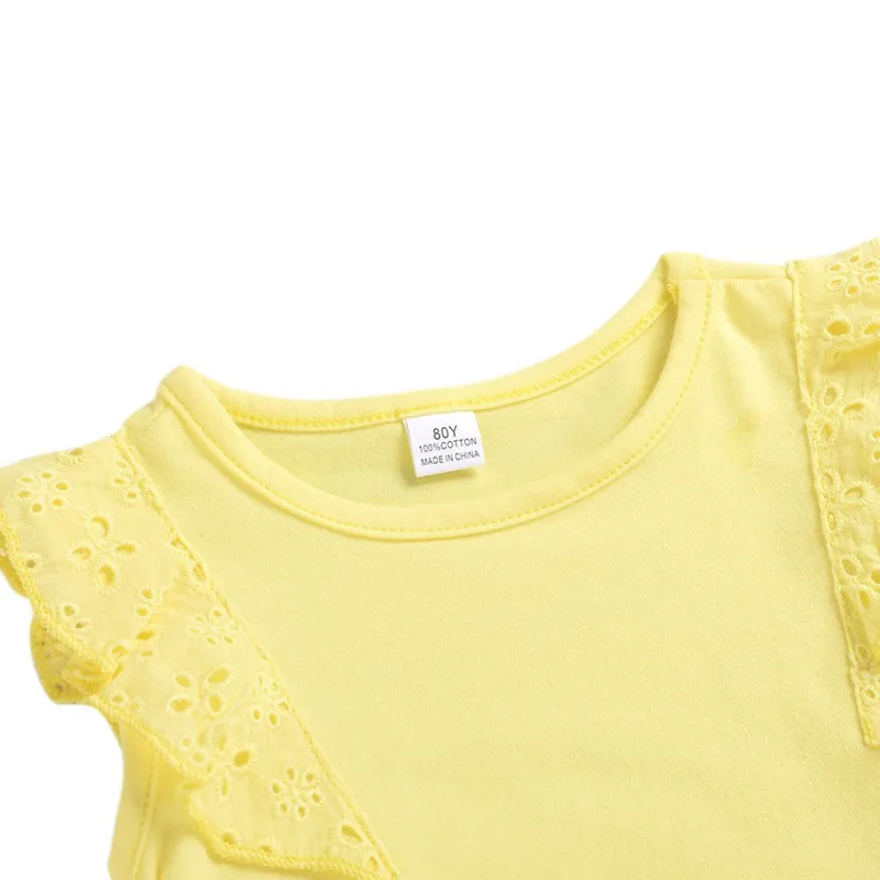 Коллекция года, летняя хлопковая футболка для малышей Топы без рукавов сплошного цвета принцесса для маленьких девочек от 0 до 24 месяцев