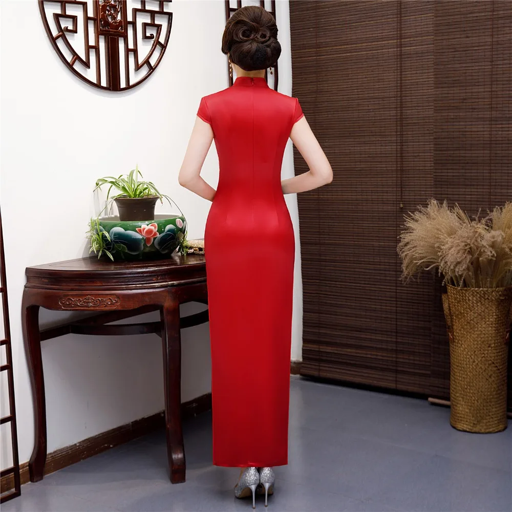 Шанхай история национальный тренд короткий рукав цветочный принт Qipao из искусственного шелка платье Чонсам длинные китайское традиционное