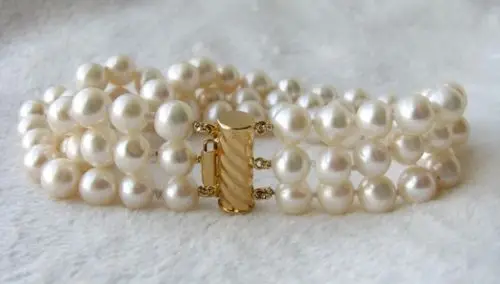 

huij 001117 3strands 8" 7-8mm round white freshwater pearl bracelet
