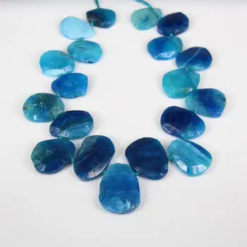 

Full Strand,Natural Faceted Blue Dragon Veins Achate Slab Slice Loose Beads Bulk,Top Drilled,Graduated Cut Beads Pendant