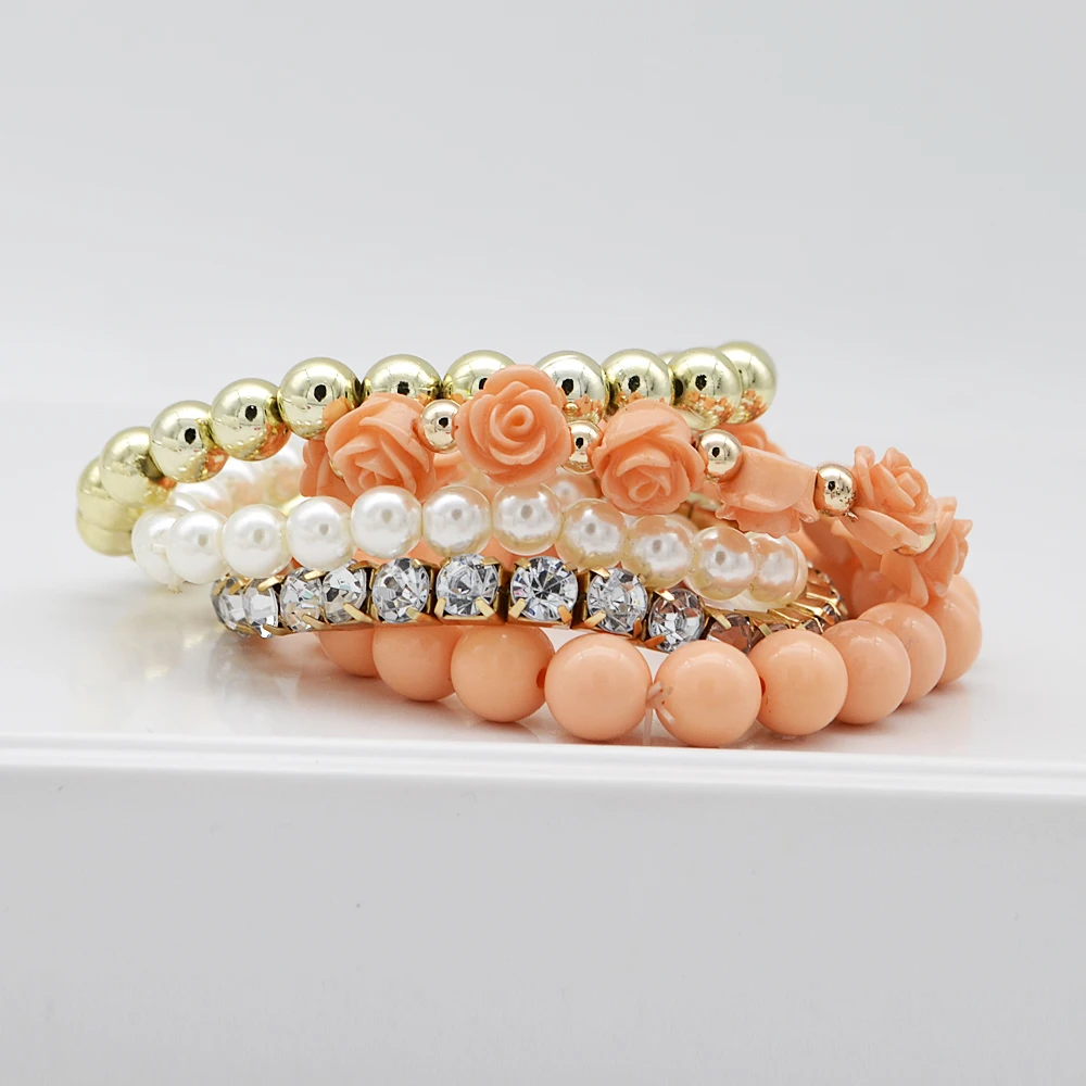 Orange Rose and Pearls Bracelet Orange Flower Bracelet.