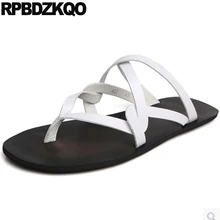 Мужчины гладиаторские сандалии лето Runway белый обувь шлепки кожа дизайнер ремень шлепанцы тапочки мягкий Римский черный Японский
